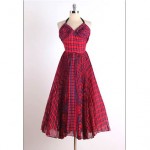 vintage 1950s plaid chiffon halter dress