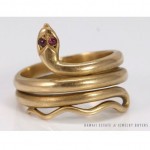 vintage 1980s 18k gold garnet eyed snake ring