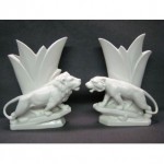 vintage art deco german porcelain lion and lioness vases