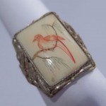 vintage chinese scrimshaw sterling bird ring