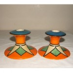 vintage clarice cliff art deco candlesticks