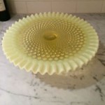 vintage fenton vaseline glass cake stand