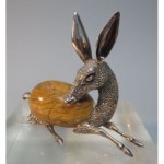 vintage mid-century agate and sterling fawn sculpture