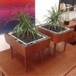 vintage pair danish modern teak and tile planters