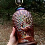 vntage hocking carnival glass peacock lamp