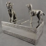 antique 1890 meriden britannia silverplate figural tobacco box humidor