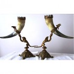 antique pair bronze horn vases