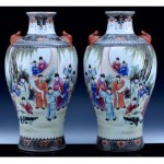 antique pair chinese famille rose vases