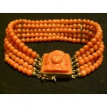 vintage 18k carved coral cameo bracelet with earrings