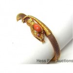 vintage 1960s coral ruby 18k snake bracelet