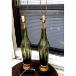 vintage mid-century pair ribbed murano art glass table lamps