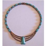 vintage modernist sterling turquoise choker necklace