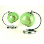 vintage pair art deco glass and chrome bedside lamps