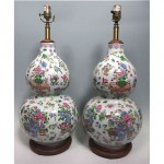 vintage pair famille rose porcelain lamps