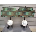 vintage pair mid-century glass globe table lamps