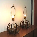 vintage pair modeline walnut brass table lamps