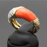 vintage van cleef & arpels 18k diamond coral ring