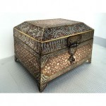 antique 1800s inlaid metal box