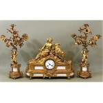 antique 1840s dore gilt bronze figural clock set