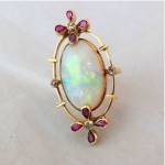 antique 1875 victorian opal diamond ruby ring