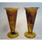 antique 1880s tortoiseshell flint glass trumpet vases