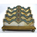 antique 1899 french bronze cloisonne white onyx letter holder