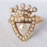 antique 18k victorian pearl shield ring