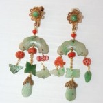 antique chinese coral jade dangle earrings