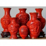 antique collection of cinnabar vases