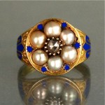 antique victorian diamond pearl enamel ring