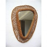 vintage 1950s sculptural rattan wall mirror