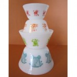 vintage anchor hocking fire king animal circus bowl set