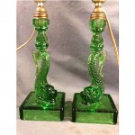 vintage figural dolphin depression glass candlestick lamps