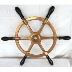 vintage nautical brass wood boat ship wheel