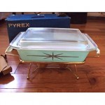 vintage pyrex casserole with stand