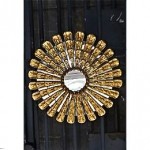 vintage round sunburst wood mirror