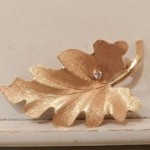 vintge tiffany 14k diamond leaf pin