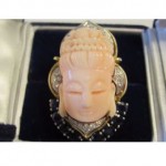 antique 14k diamond sapphire coral buddha ring