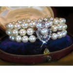 antique 14k mikimoto diamond pearl bracelet