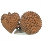 antique 19th century double heart folk art butter stamp