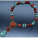 antique chinese cinnabar turquoise necklace