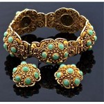 antique chinese filigree gold gilt stering and jadeite bracelet and earrings