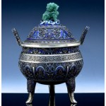 antique chinese sterling enamel jadeite censer