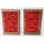 antique cinnabar enamel bookends