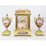 antique french bronze ormolu porcelain mantel clock set