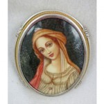 antique hand painted portrait brooch pendant