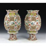 antique pair chinese famille rose lanterns