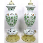 antique pair czech bohemian enamel crystal lamps