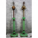 antique pair jadeite glass lamps