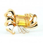 vintage 18k citrine diamond brooch